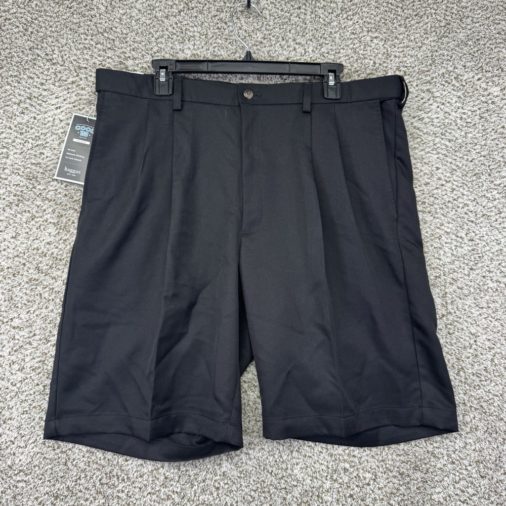 Haggar Shorts Mens Size 36 Cool 18 Performance Golf Black Pleated New With Tags